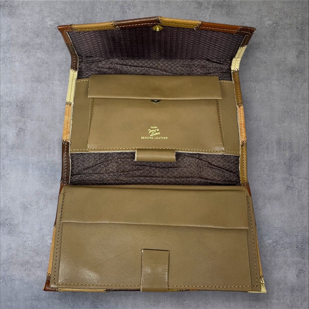Vtg Tony Lama Patchwork Leather Trifold Wallet 7" Checkbook Western Accessory - Picture 3 of 6